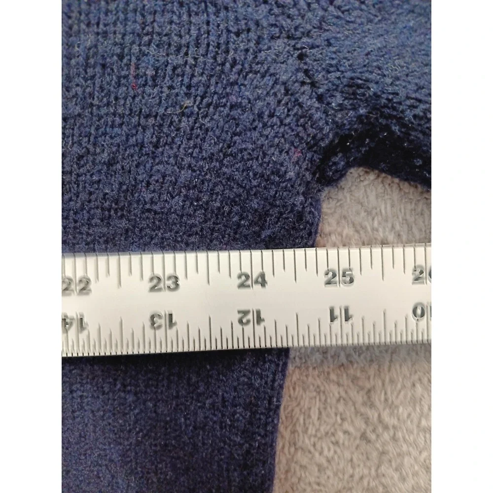 Orvis‎ Men's XL Navy Blue Lambswool Quarter Zip Sweater Leather Shearling Collar